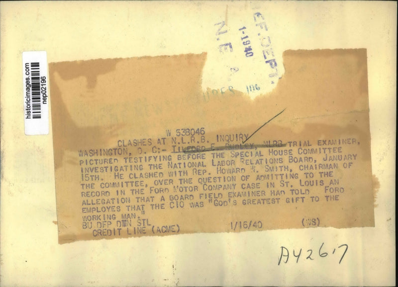 Load image into Gallery viewer, 1940 Press Photo Tilford Dudley NLRB trail examiner at Special House Committee
