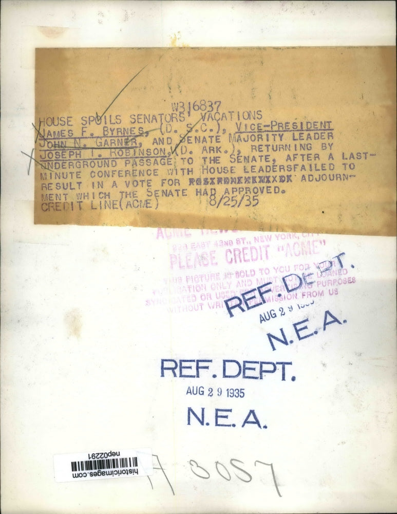 1935 Press Photo James F Byrnesm VP John N Garner, Joseph Robinson in DC