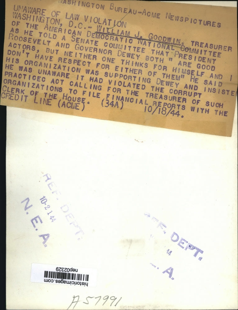 1944 Press Photo William J Goodwin Democratic National Committee treasurer