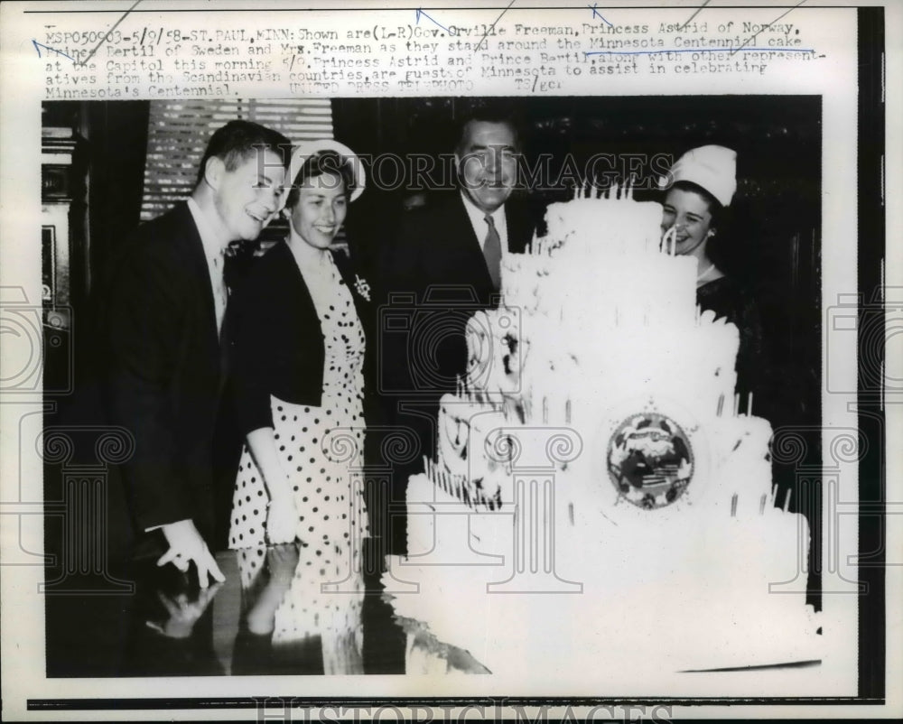1958 Press Photo MN Governor Orville Freeman, Swedish Prince Bertil & wives