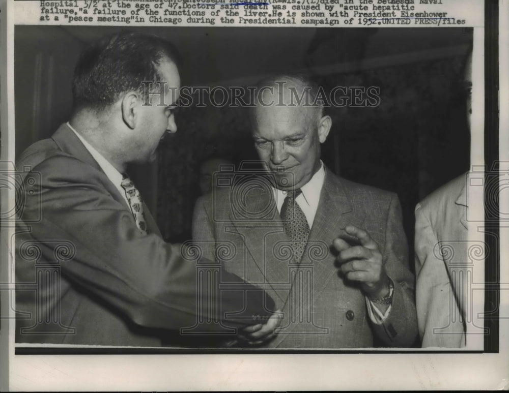 1957 Press Photo Joseph McCarthy & President Eisenhower in Chicago - nep02465