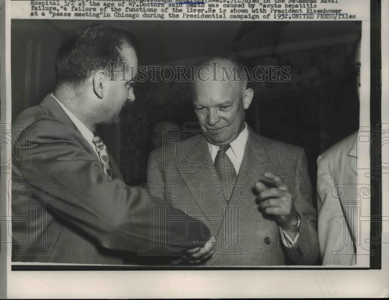 Load image into Gallery viewer, 1957 Press Photo Joseph McCarthy &amp; President Eisenhower in Chicago - nep02465
