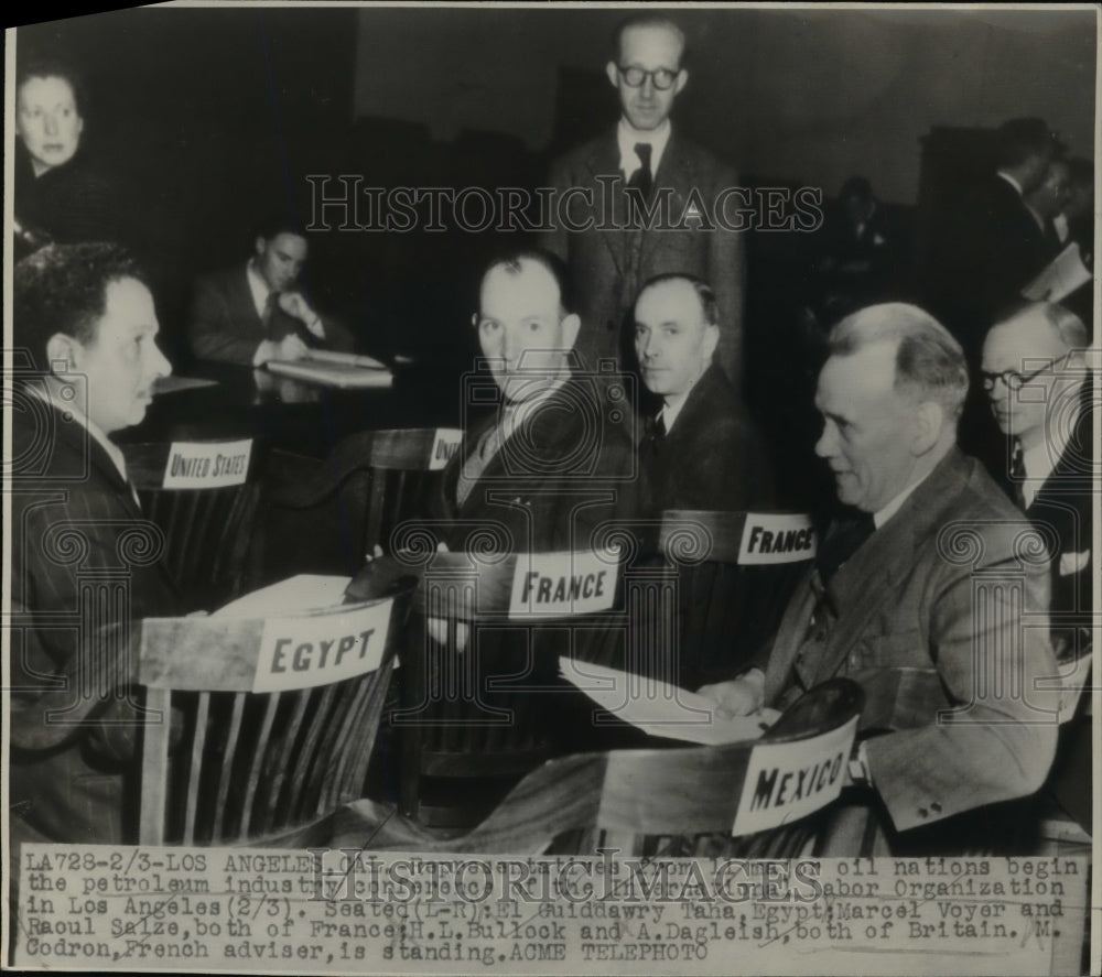 1947 Press Photo Oil magnates El G Taha, Marcel Voyer, Raoul Salze - nep02588