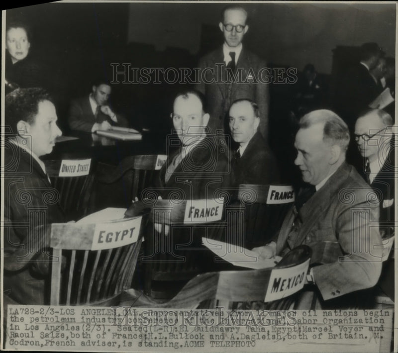 Load image into Gallery viewer, 1947 Press Photo Oil magnates El G Taha, Marcel Voyer, Raoul Salze - nep02588
