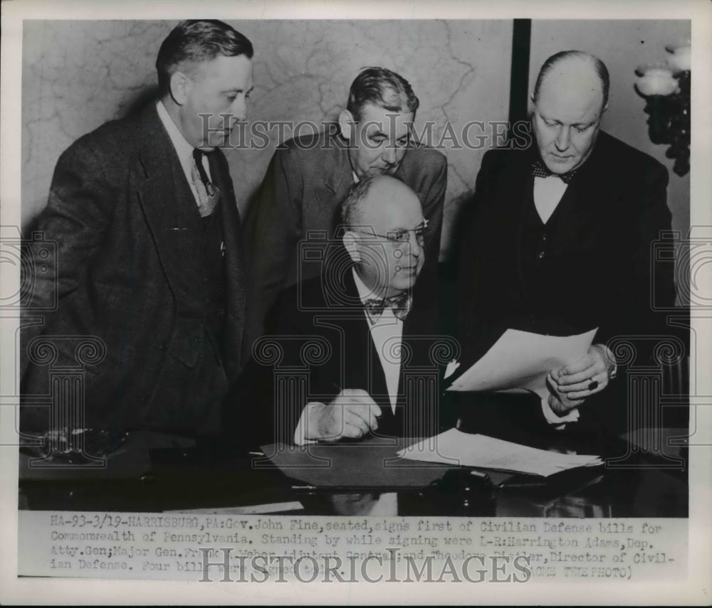 1951 Press Photo PA Governor John Fine, Harrington Adams, Maj Gen Frank Weber