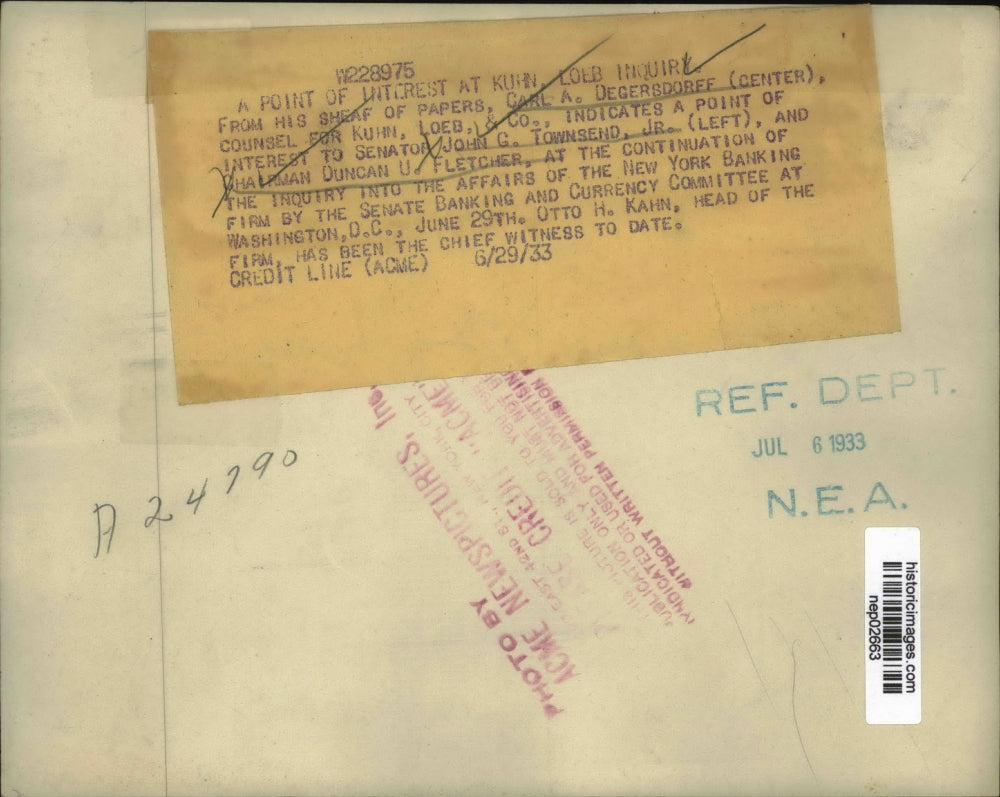 1933 Press Photo Carl Degersdorff for Kuhn Loeb & Co, Sen John Townsend