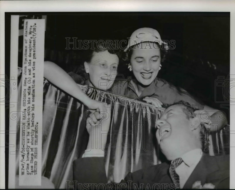 Load image into Gallery viewer, 1952 Press Photo Senator John Sparkman of Alabama with wife &amp; baby in Chicago
