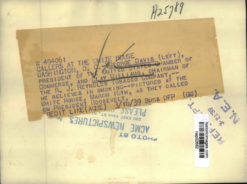 1939 Press Photo George Davis US Chamber of Commerce president, Clay Williams