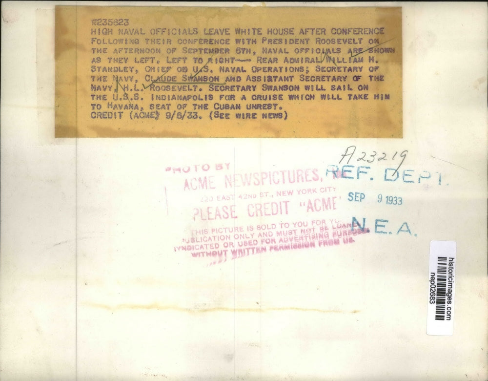 1933 Press Photo Secretary of Navy Claude Swanson, Asst Secy HL Roosevelt