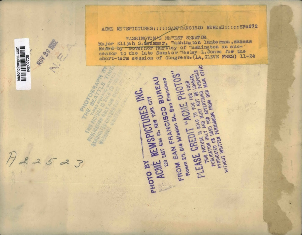 1932 Press Photo Major Elijah S Grammer Washington man to succeed Senator Jones