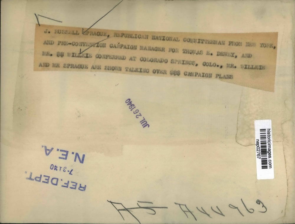 1940 Press Photo GOP committeeman from NY Russell Sprague, Wendell Willkie