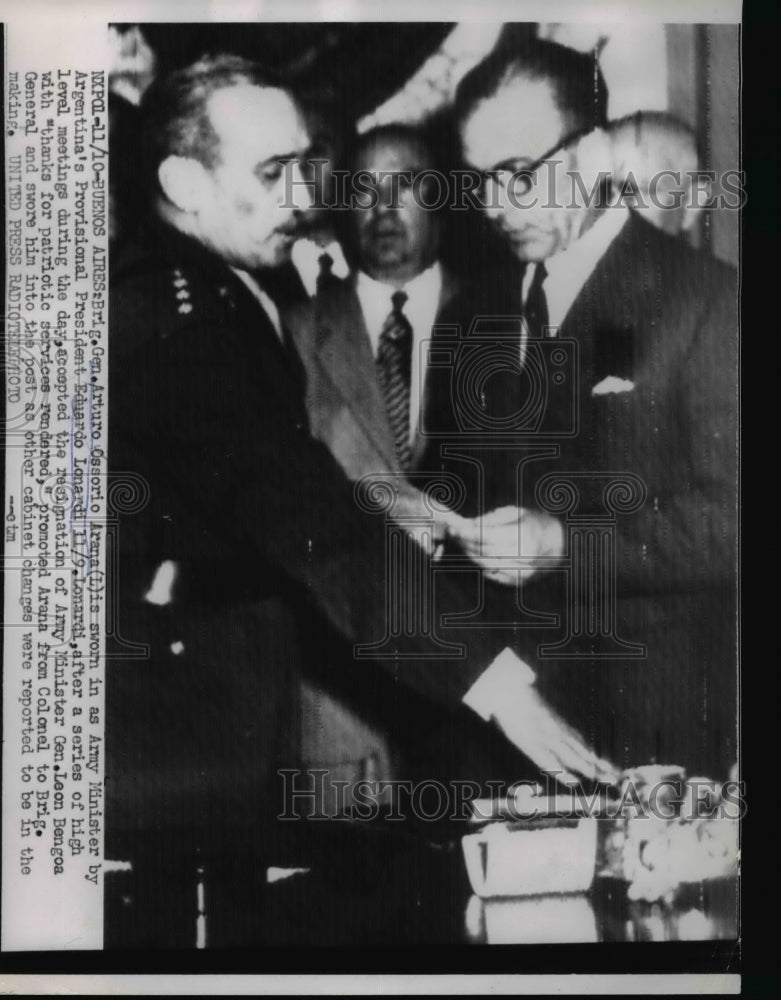 1955 Press Photo Brig Gen Arturo O Arana sworn in by Argentina President- Historic Images