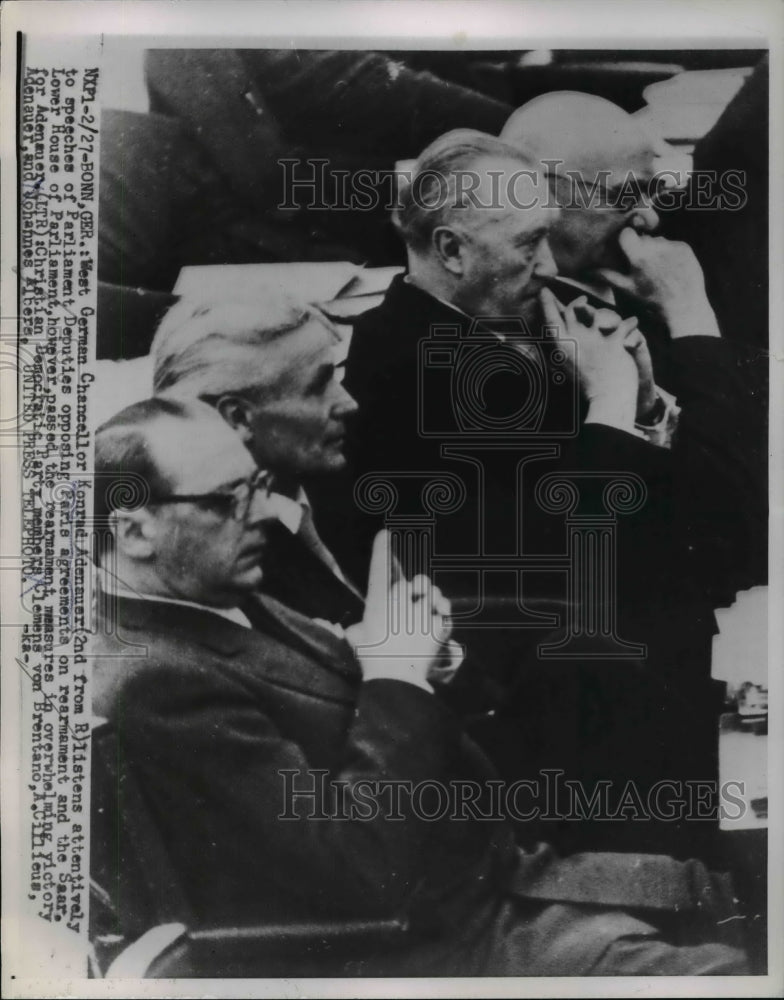 1955 Press Photo West German Chancellor Konrad Adenauer & Parliament Deputies