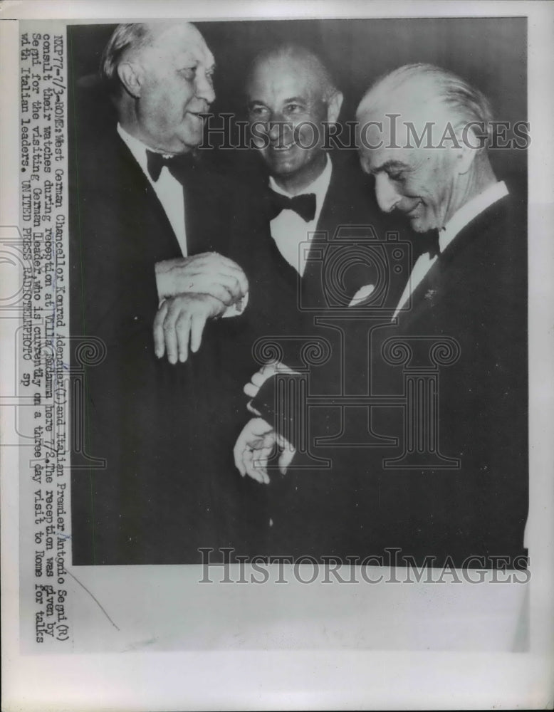 Load image into Gallery viewer, 1956 Press Photo West German Chancellor Konrad Adenauer, Italian A Segni in Rome
