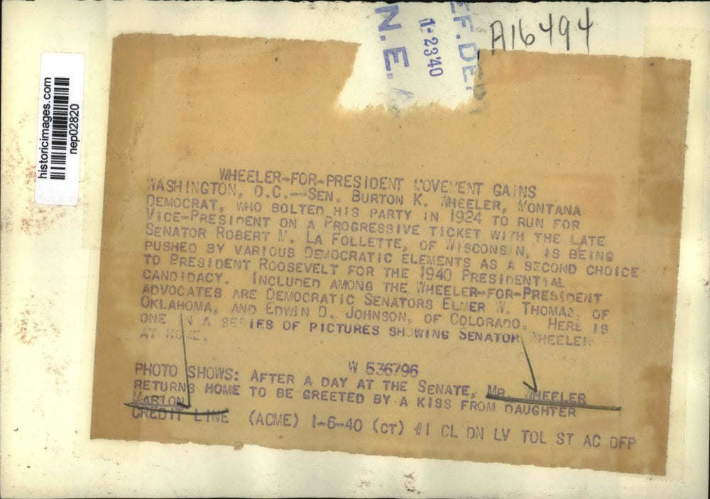 1940 Press Photo Montana Senator Burton K Wheeler & daughter in DC - nep02820