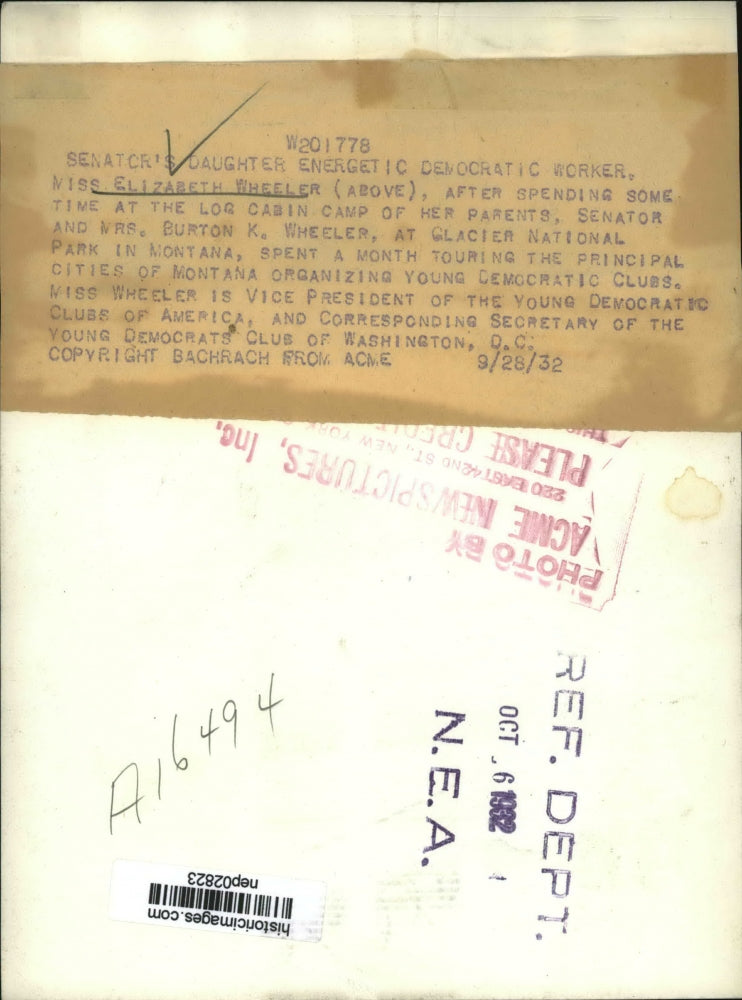 1932 Press Photo Elizabeth Wheeler daughter of Senator Wheeler of Montana