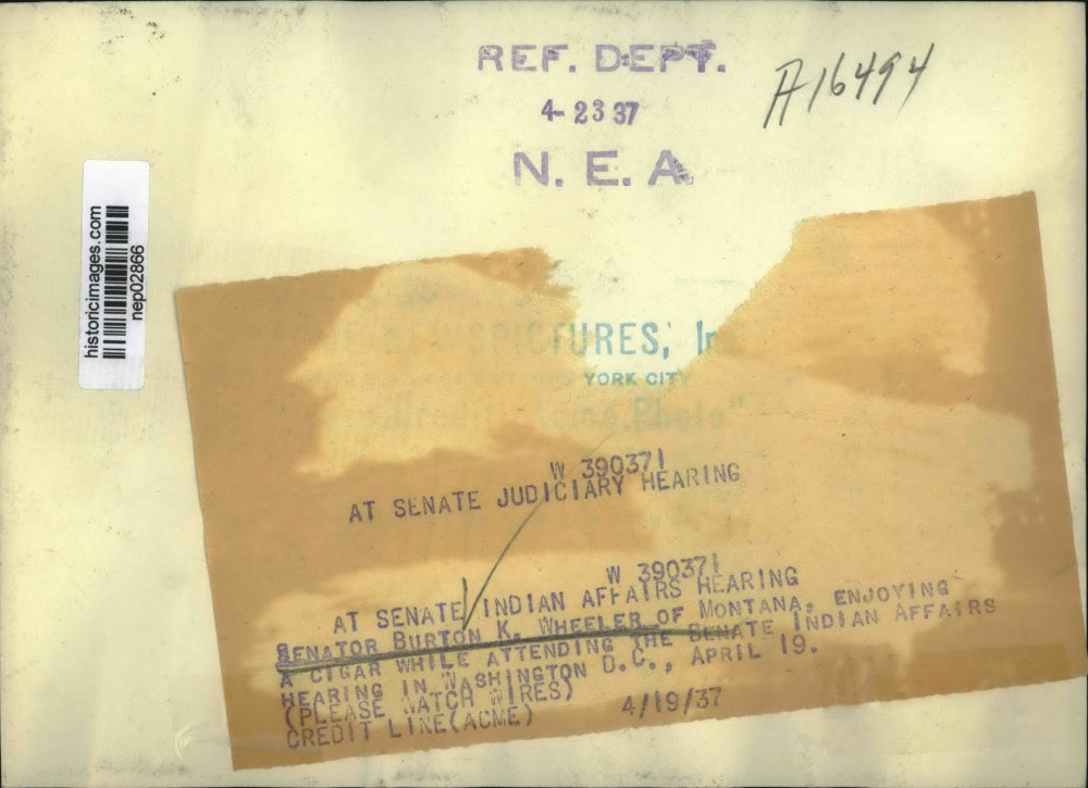 1937 Press Photo Montana Senator Burton K Wheeler at Indian Affairs hearing