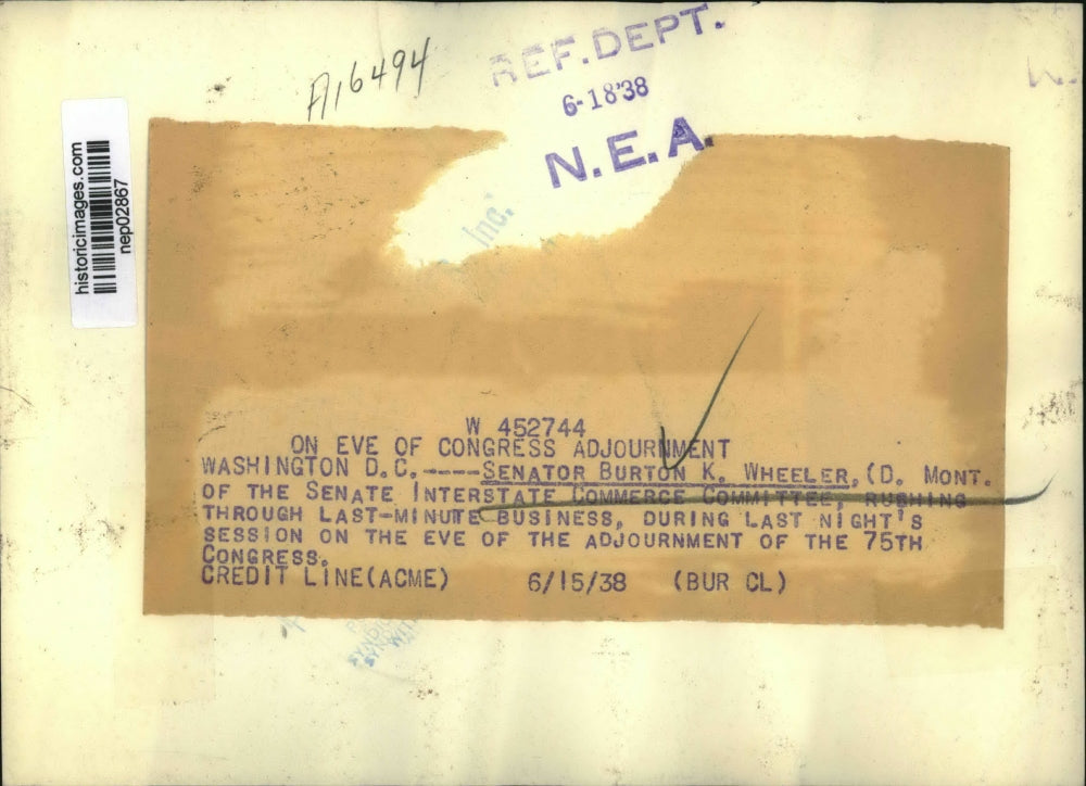 1938 Press Photo Montana Senator Burton K Wheeler Interstate Commerce comm