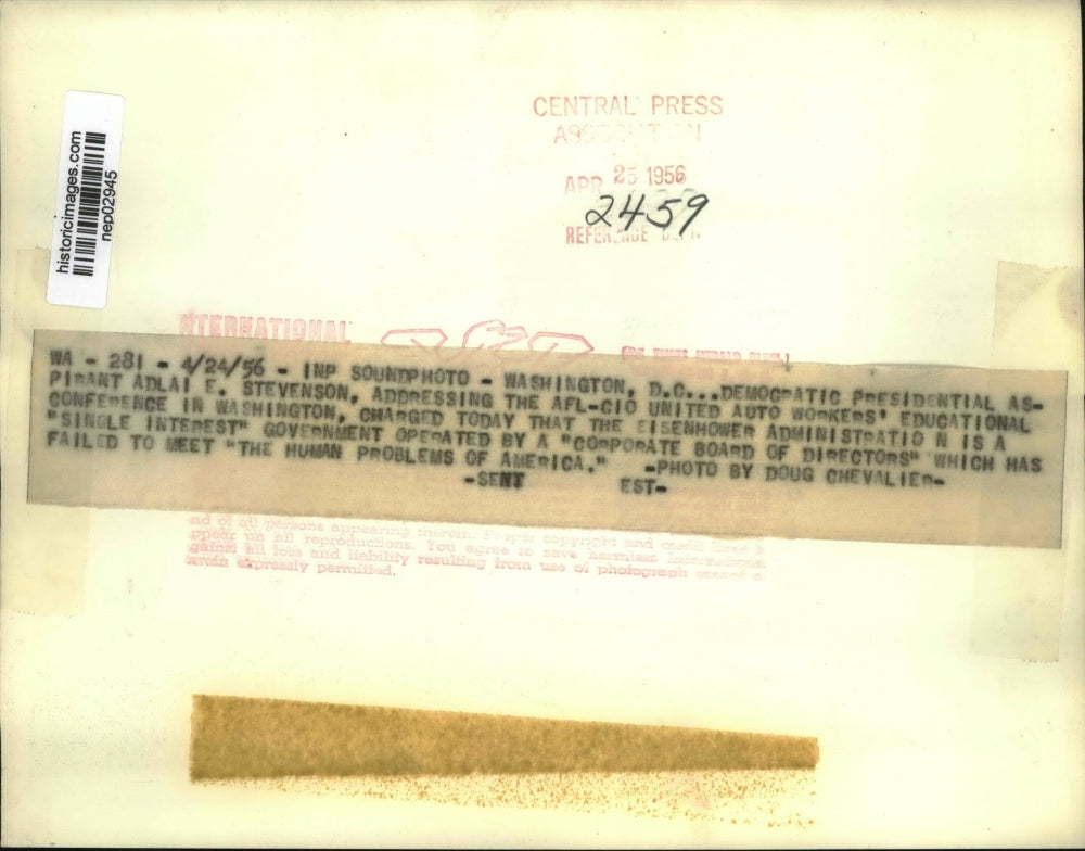 1956 Press Photo Democratic President candidate Adlai Stevenson - nep02945