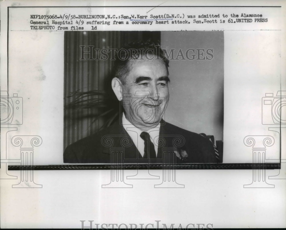 1958 Press Photo NC Senator W Kerr before a heart attack - nep02946