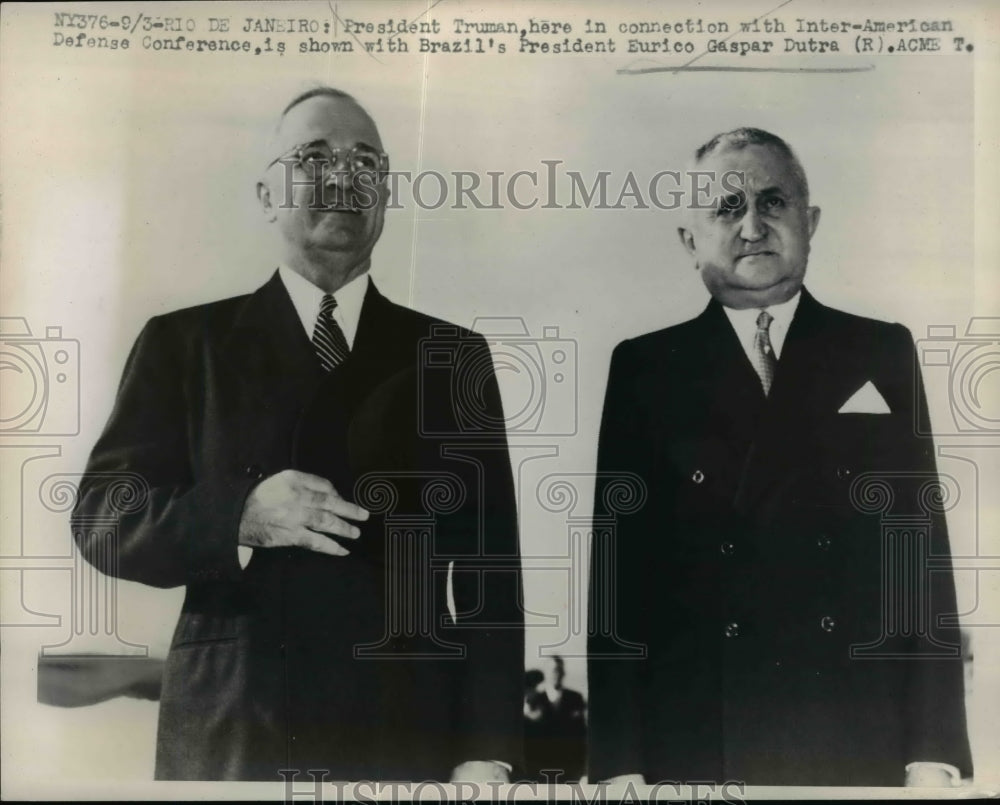 1947 Press Photo President Truman & President Eurico G Dutra of Brazil