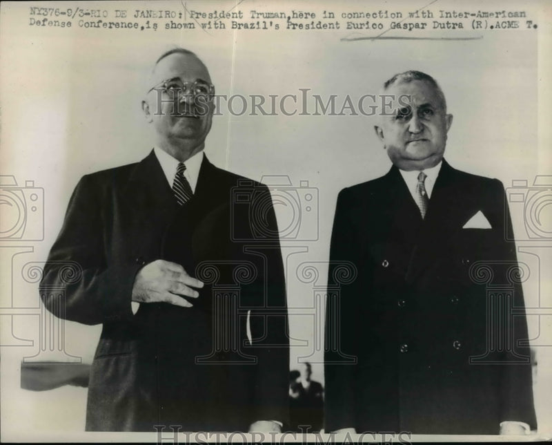 Load image into Gallery viewer, 1947 Press Photo President Truman &amp; President Eurico G Dutra of Brazil
