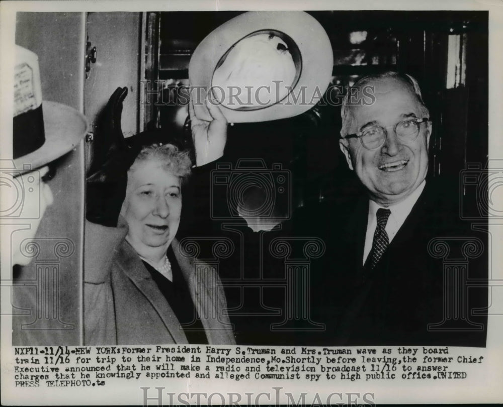 1953 Press Photo President Harry S Truman & wife in NYC - nep03112