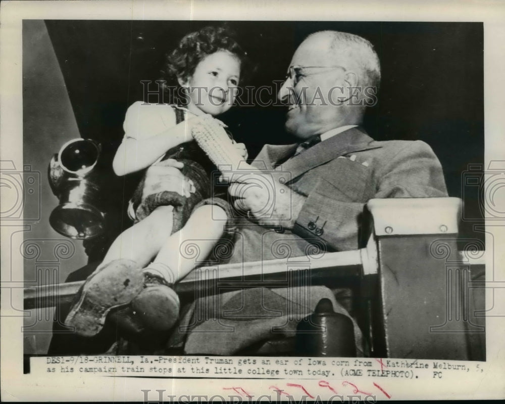 1948 Press Photo President Harry Truman & child Katherine Melburn - nep03147