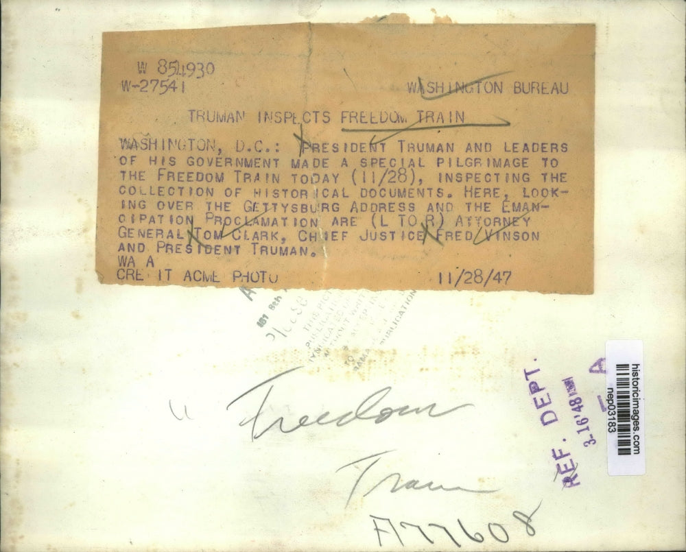 1947 Press Photo President Truman, Atty General Tom Clark, Fred Vinson