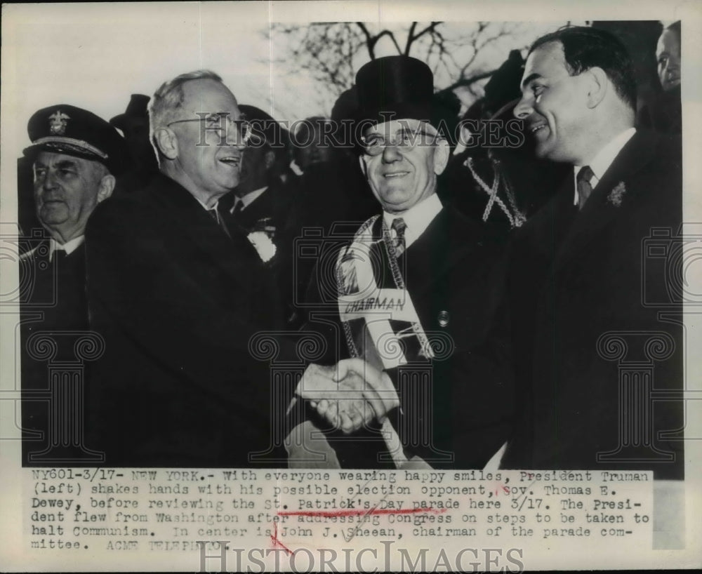 1948 Press Photo President Truman, Gov Thomas Dewey, John Sheean in NYC