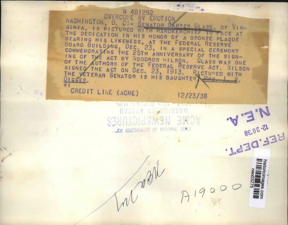 1938 Press Photo Virginia Senator Carter Glass & daughter Mrs IW Digges