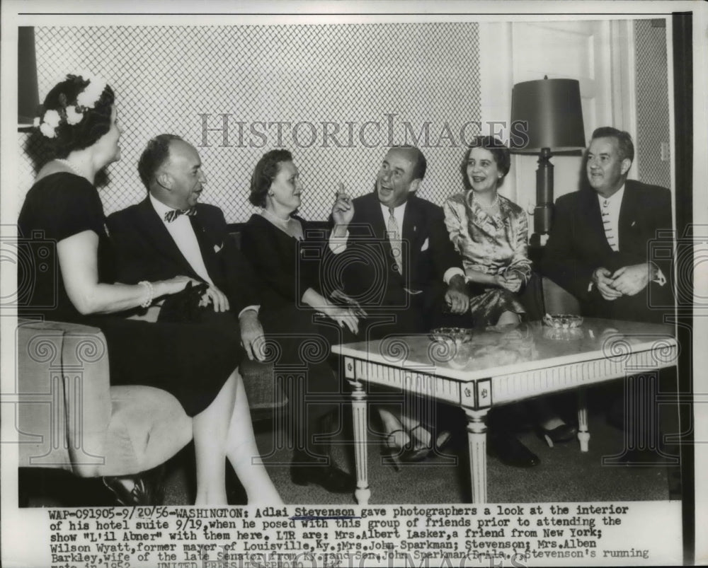 1956 Press Photo Adlai Stevenson, Mrs Al Laker,Wilson Wyatt, Mrs J Sparkman