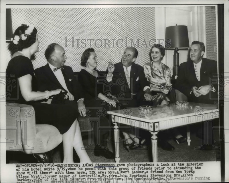 Load image into Gallery viewer, 1956 Press Photo Adlai Stevenson, Mrs Al Laker,Wilson Wyatt, Mrs J Sparkman
