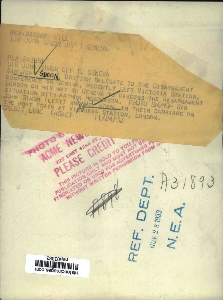 1933 Press Photo British Sir John Simon & Anthony Eden at disarmament talks