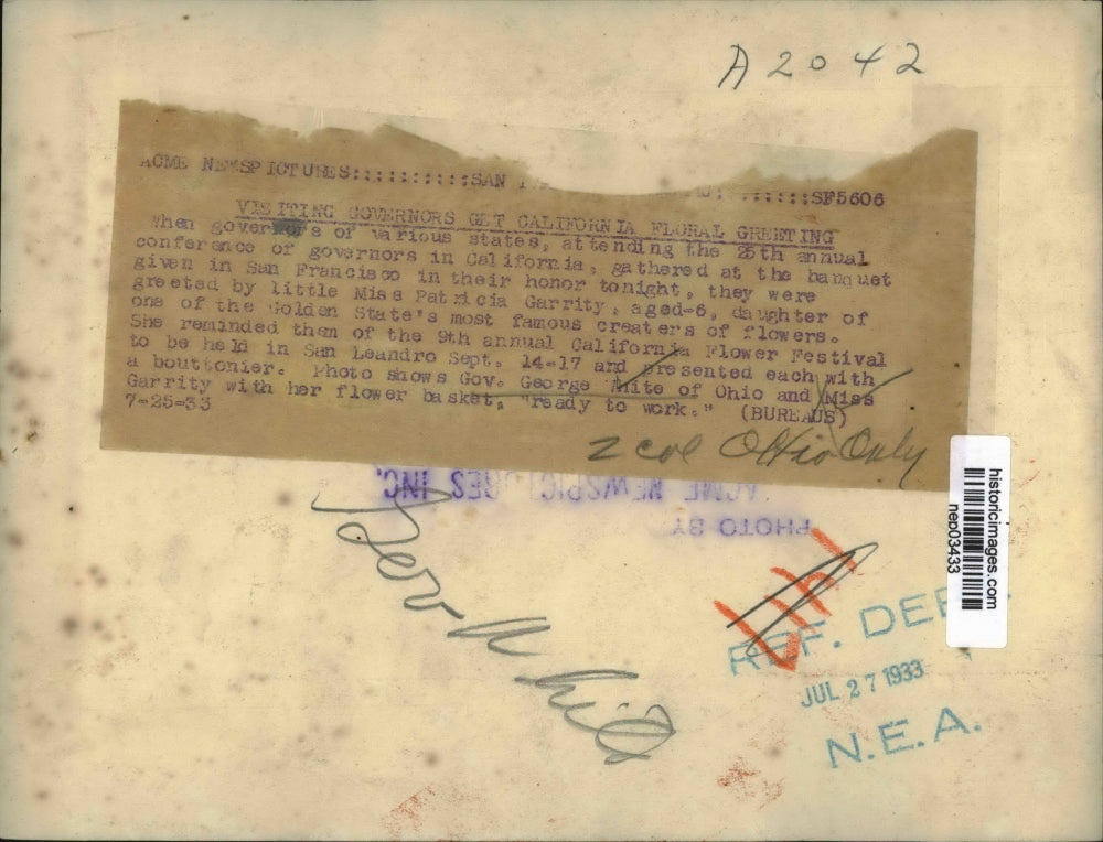 1933 Press Photo Ohio Governor White & child Garrity at a conference - nep03433