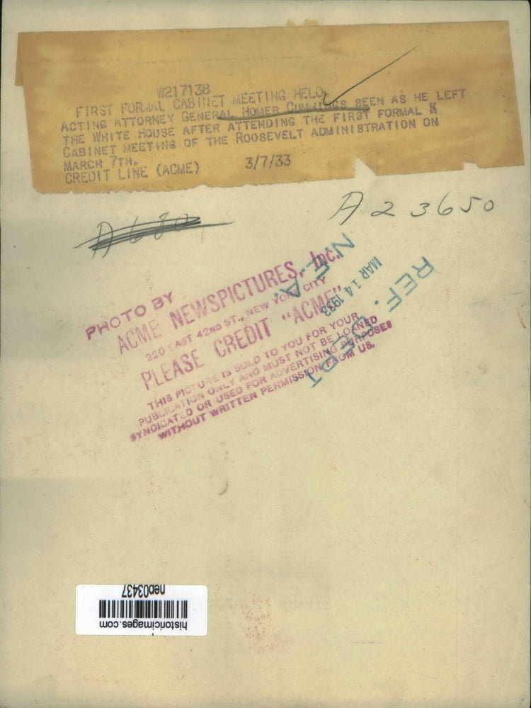 1933 Press Photo Attorney General Homer Cummings at a Cabinet meeting