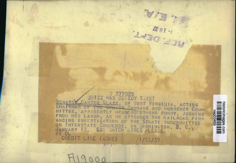 1937 Press Photo Virginia Senator Carter Glass at Senate Banking Committee