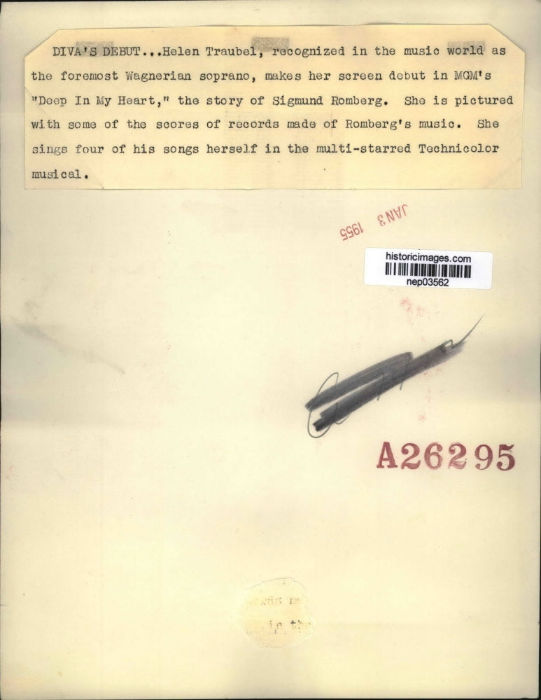 1955 Press Photo Helen Traubel makes screen debut in MGM's "Deep In My Heart"