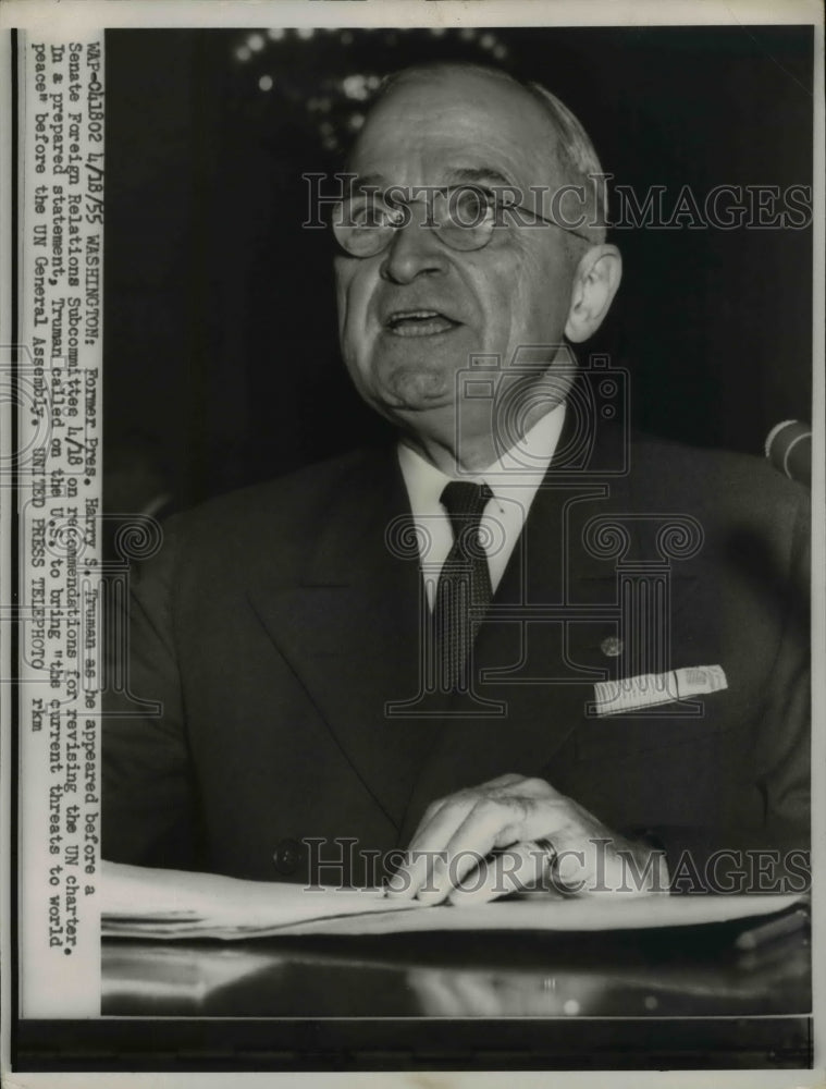 1955 Press Photo President Truman On Recommendation For revising The UN Charter