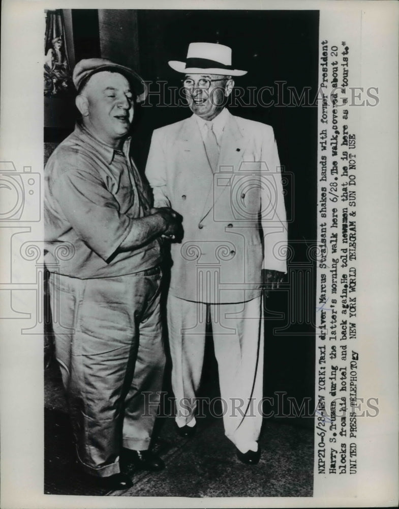 1953 Press Photo Marcus Straisant Shakes Hands With Former Pres. Harry Truman