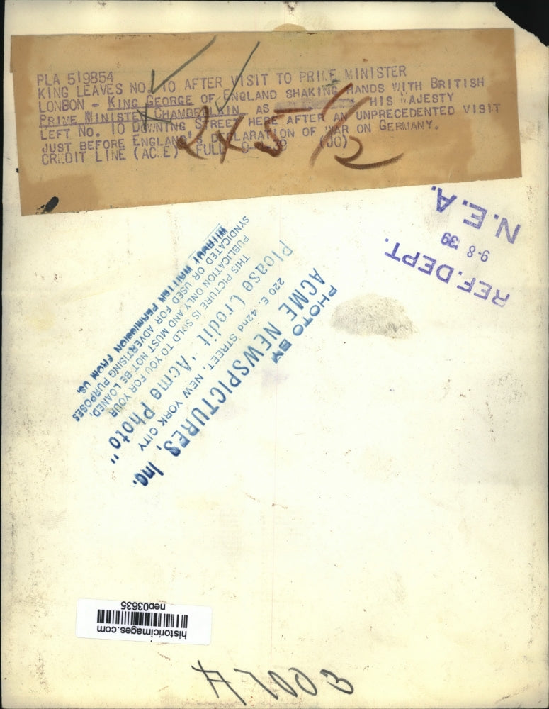 1939 Press Photo King George And Prime Minister Chamberlain - nep03635