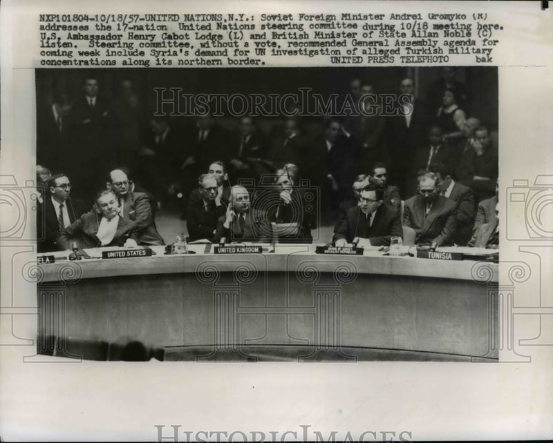 Load image into Gallery viewer, 1957 Press Photo Andrei Gromyko addresses United Nations steering committee
