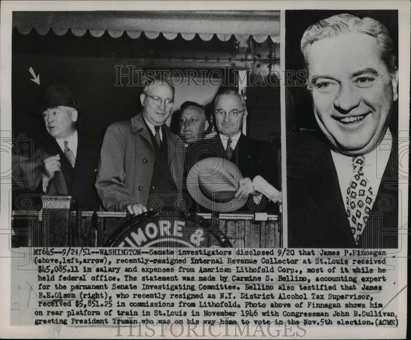 Load image into Gallery viewer, 1951 Press Photo Finnegan on platform of train with Sullivan greeting Truman
