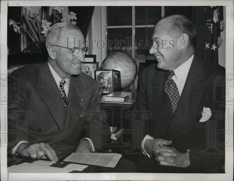 Load image into Gallery viewer, 1947 Press Photo President Truman confers with Lewis W. Douglas - nep03830
