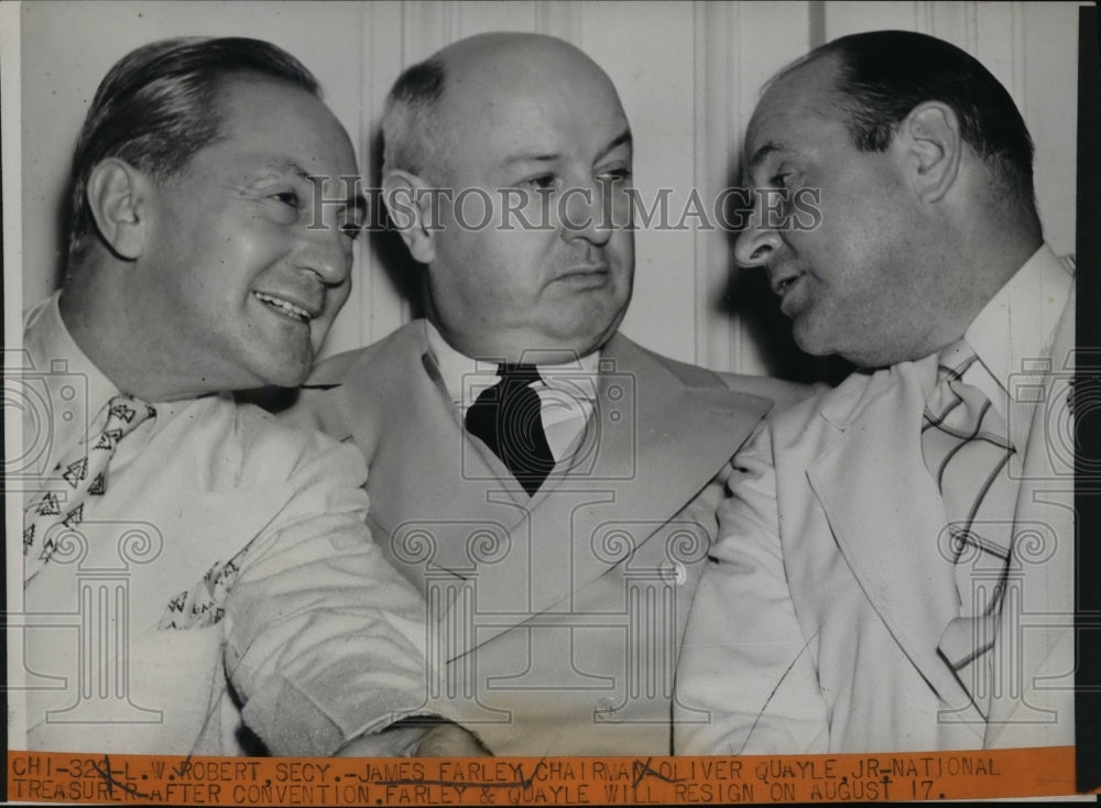 1940 Press Photo Robert, Farley, Quayle after Democratic National Convention