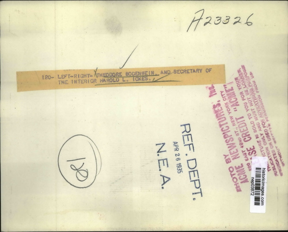 1935 Press Photo Theodore Bodenwein, Harold L. Ickes at a luncheon - nep03872