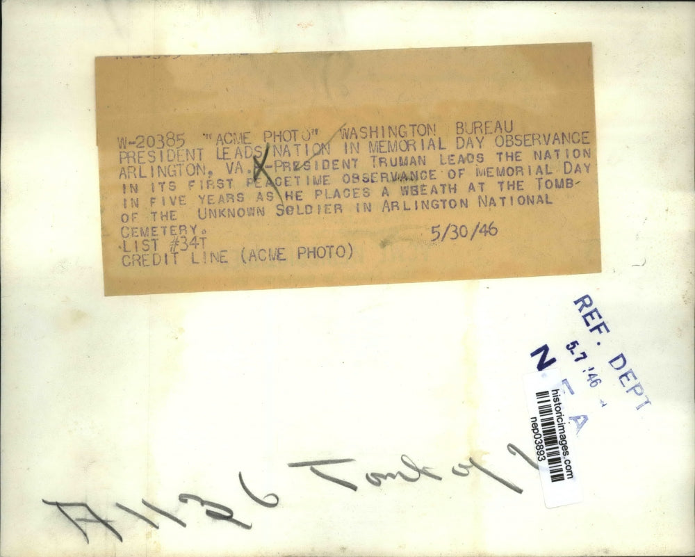 1946 Press Photo President Truman leads nation in Memorial Day Observance