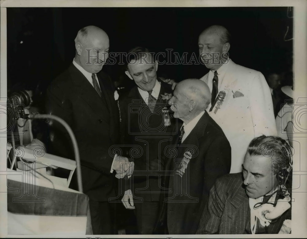 1936 Press Photo Chairman James Farley, Sen. Jos O'Mahoney, And Forbes Morgan