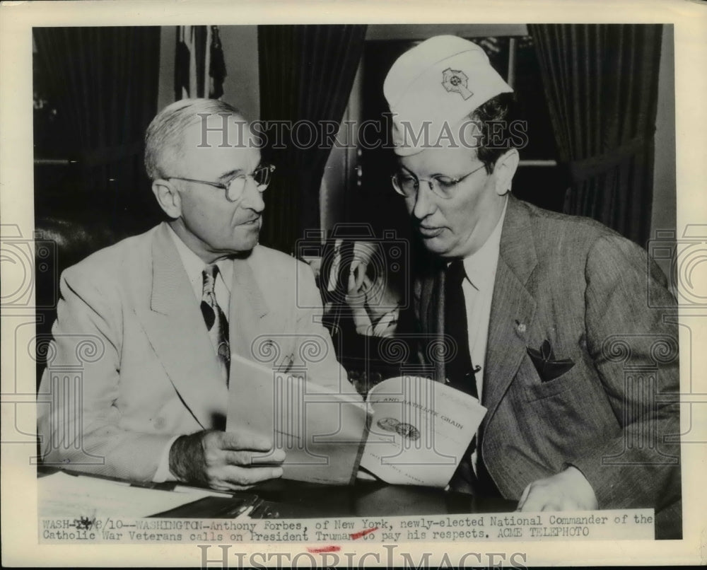 1948 Press Photo Anthony Forbes calls on President Truman to pay respects