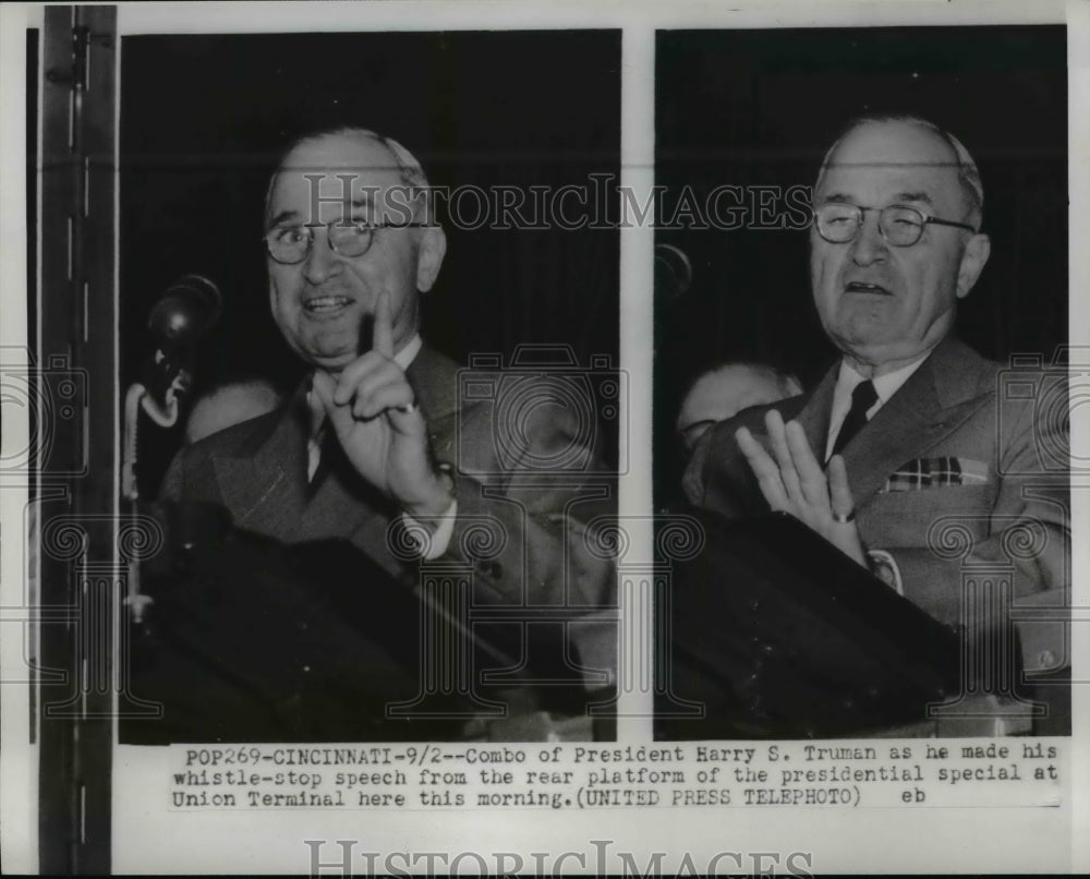 1952 Press Photo President Truman as he made his whistle-stop speech - nep04117- Historic Images